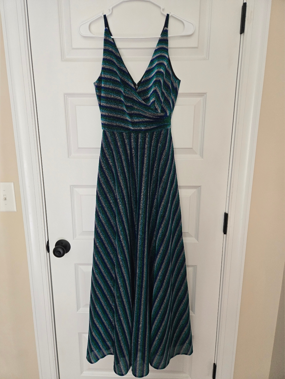 Dress The Population NWT Lena Dress Glitter Sparkle Electric Blue Stripe XXS